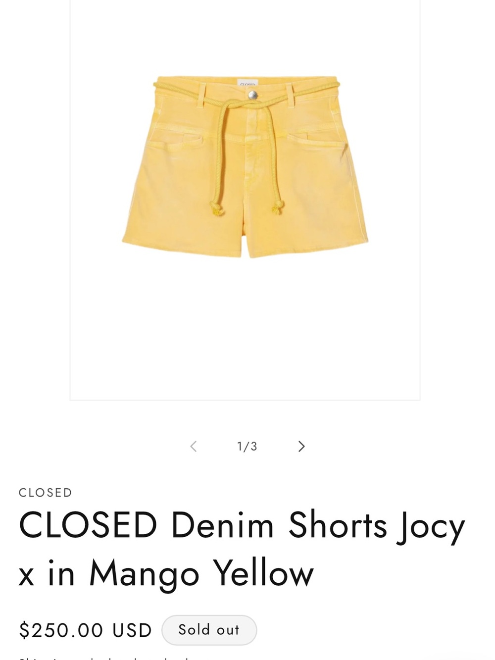 CLOSED Mango Yellow Denim Tie-Waist Shorts